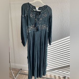 Dark Blue Tassel Embroidery Maxi dress